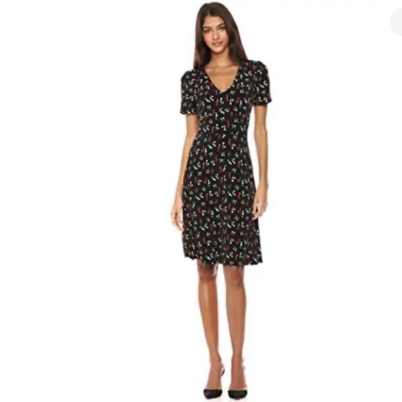 Lark & Ro Dress Black Red Floral V-Neck Short Sleeve Faux Wrap Dress Size 14 NEW - Picture 12 of 12